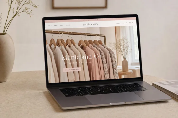 Website design concept for retail boutique Maple and Co